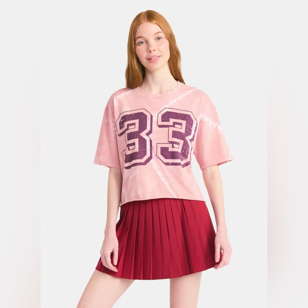 No Boundaries #33 Graphic Tee Dusty Rose Tie-Dye Boxy Cropped NWT Small